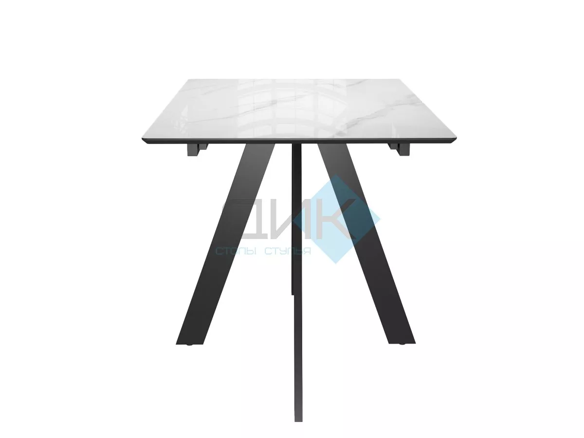 Стол DikLine DKD120 керамика 120(160)х80, Carrara Gloss (мрамор глянец белый), опоры черные (2уп.)