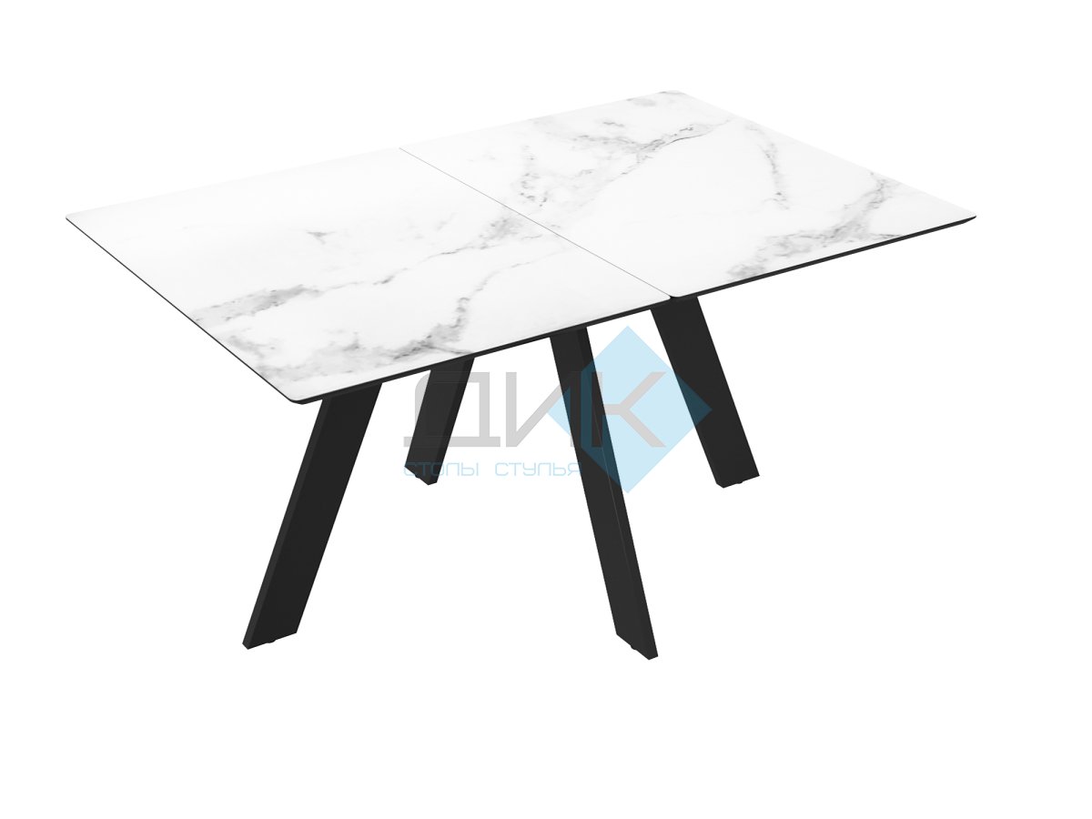 Стол DikLine DKD140, керамика 140(180)х80, мрамор белый матовый, опоры черные (2 уп.)