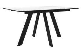 Стол DikLine DKD140, керамика 140(180)х80, мрамор белый матовый, опоры черные (2 уп.)