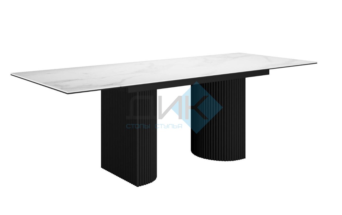 Стол DikLine IKD160 Керамика Carrara Gloss (мрамор глянец белый)/подстолье черное (2 уп.)