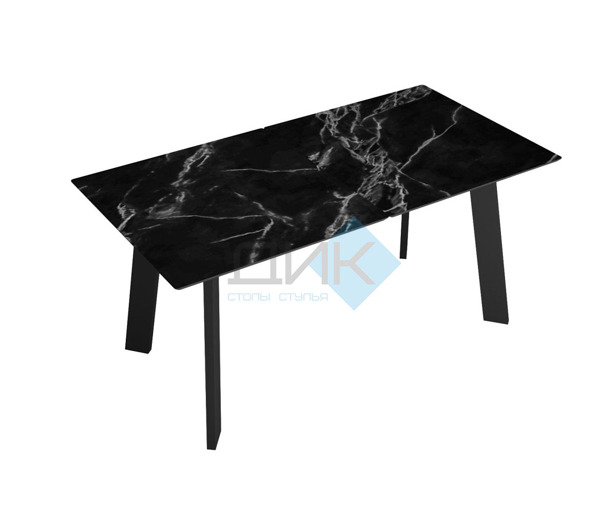 Стол DikLine DKH160, керамика 160(200)х90, мрамор черный матовый, опоры черные (2 уп.)