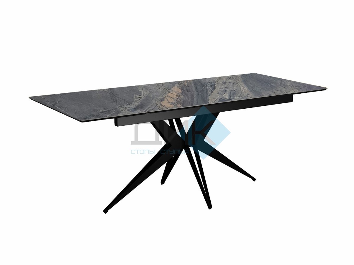 Стол DikLine DKS140 керамика Nebula Gold (мрамор глянец серый), подстолье черное, опоры черные (2уп.)
