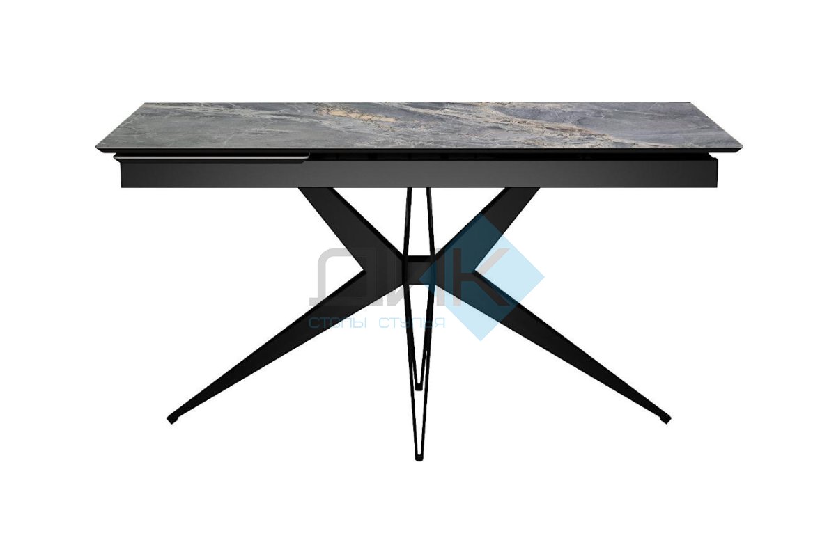 Стол DikLine DKS140 керамика Nebula Gold (мрамор глянец серый), подстолье черное, опоры черные (2уп.)