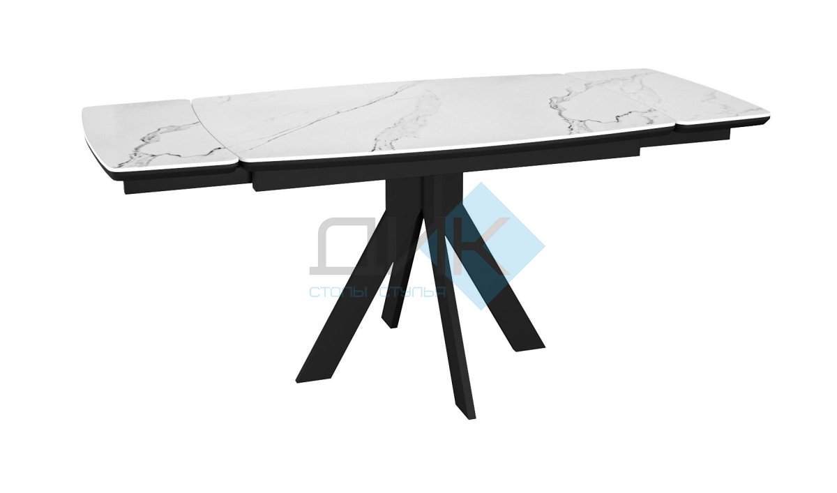 Стол DikLine DKU120 Керамика Белый мрамор/подстолье черное/опоры черные (2 уп.)