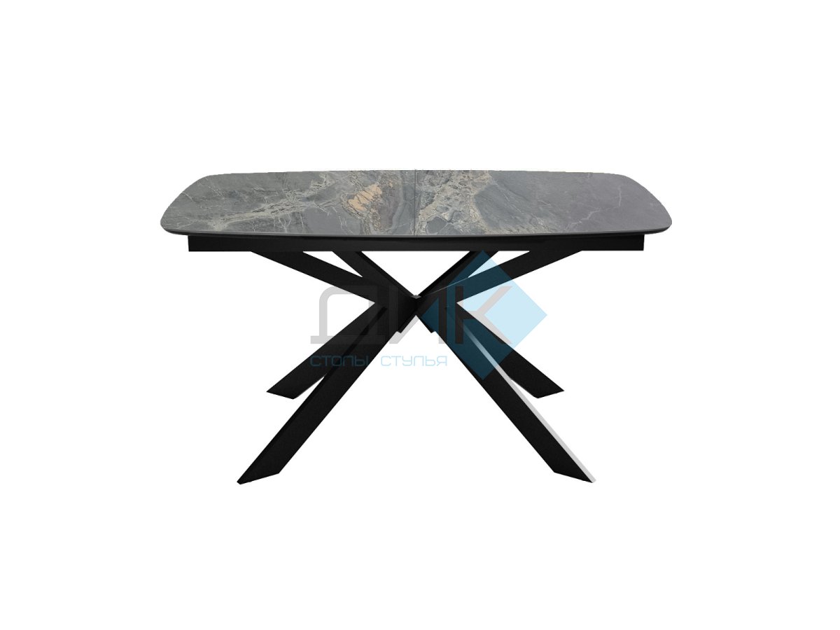 Стол DikLine BK140 керамика Nebula Gold (мрамор глянец серый), подстолье черное, опоры черные
