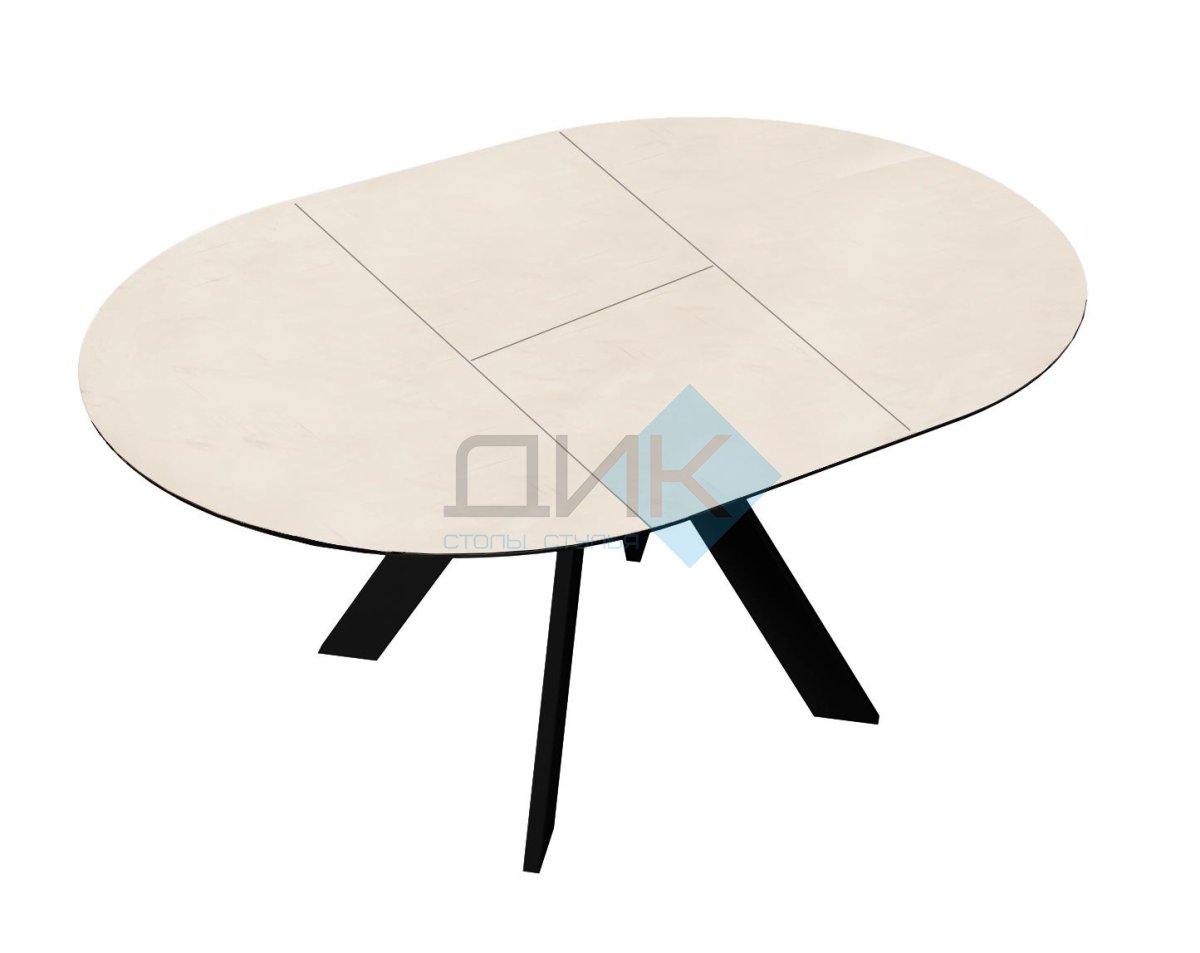 Стол DikLine SKC100 d1000 Керамика Krater Perla (бежевый матовый)/подстолье черное/опоры черные