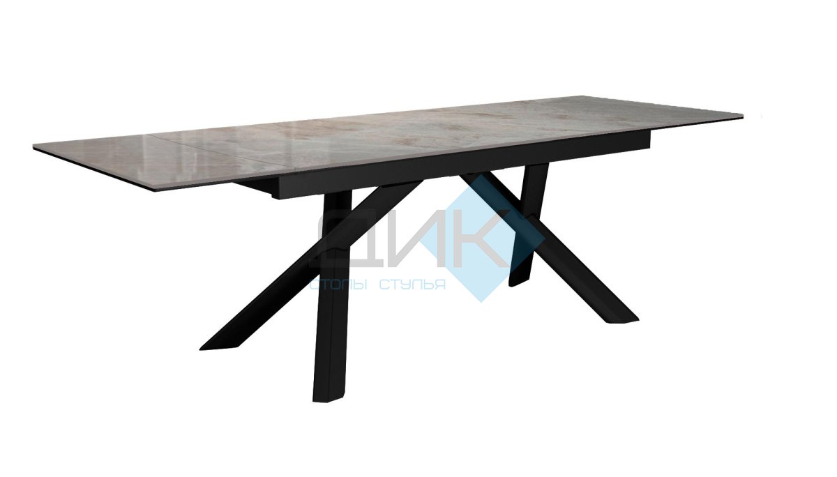 Стол DikLine DKX140 керамика Italian Grey (глянец серый), подстолье черное, опоры черные (2уп.)