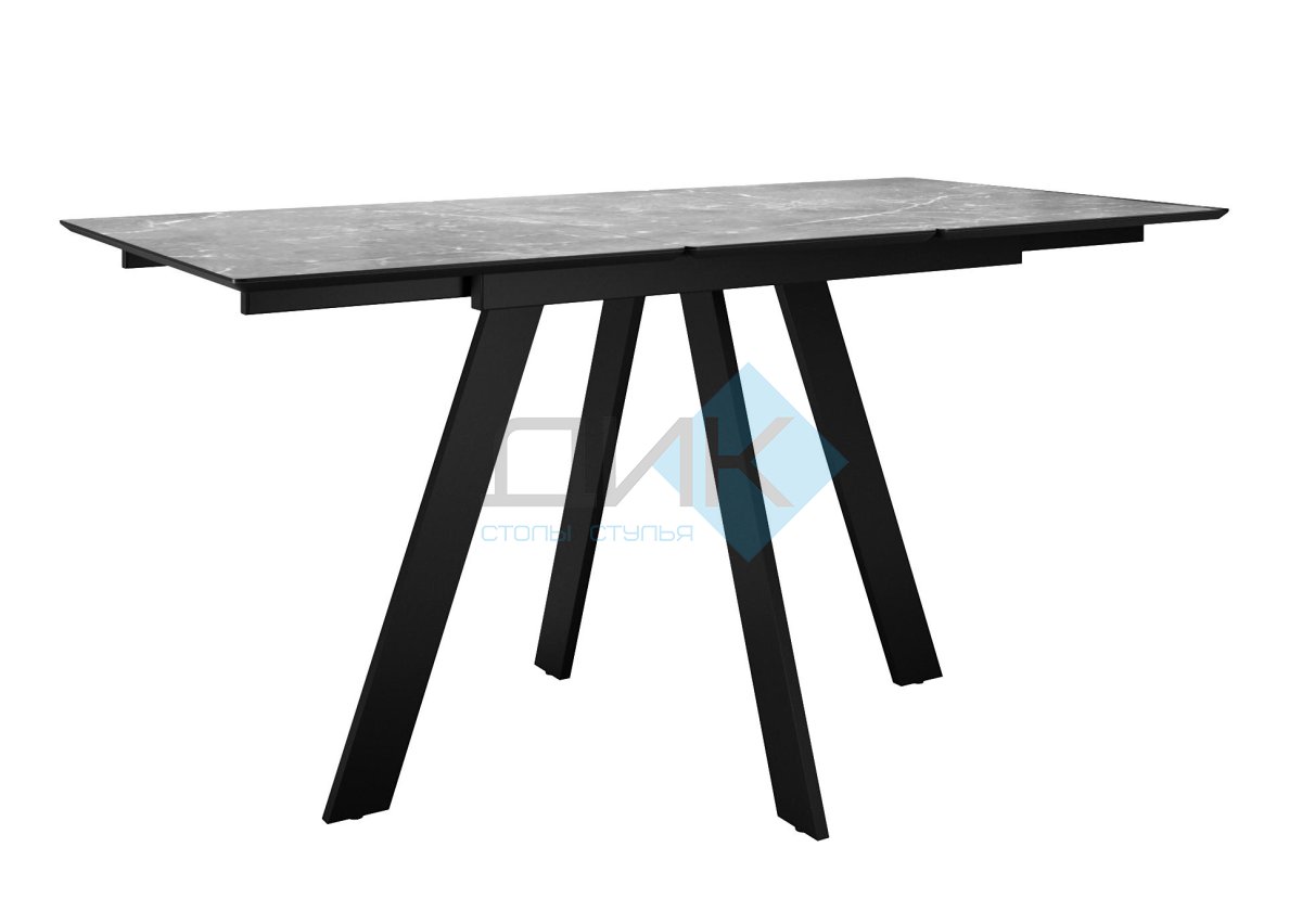 Стол DikLine DKD140, керамика 140(180)х80, мрамор серый матовый, опоры черные (2 уп.)