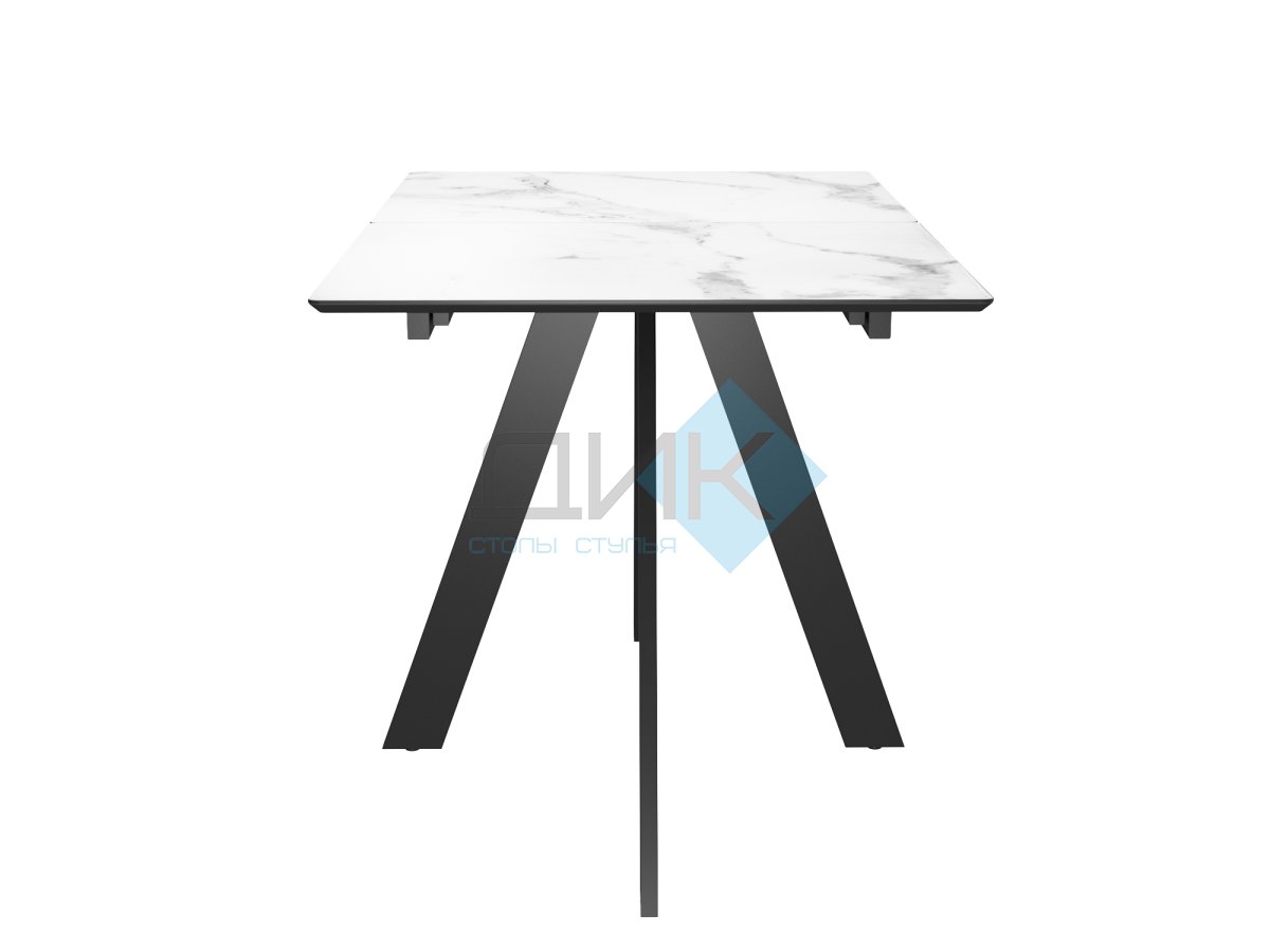 Стол DikLine DKD120, керамика 120(160)х80, мрамор белый матовый, опоры черные (2 уп.)