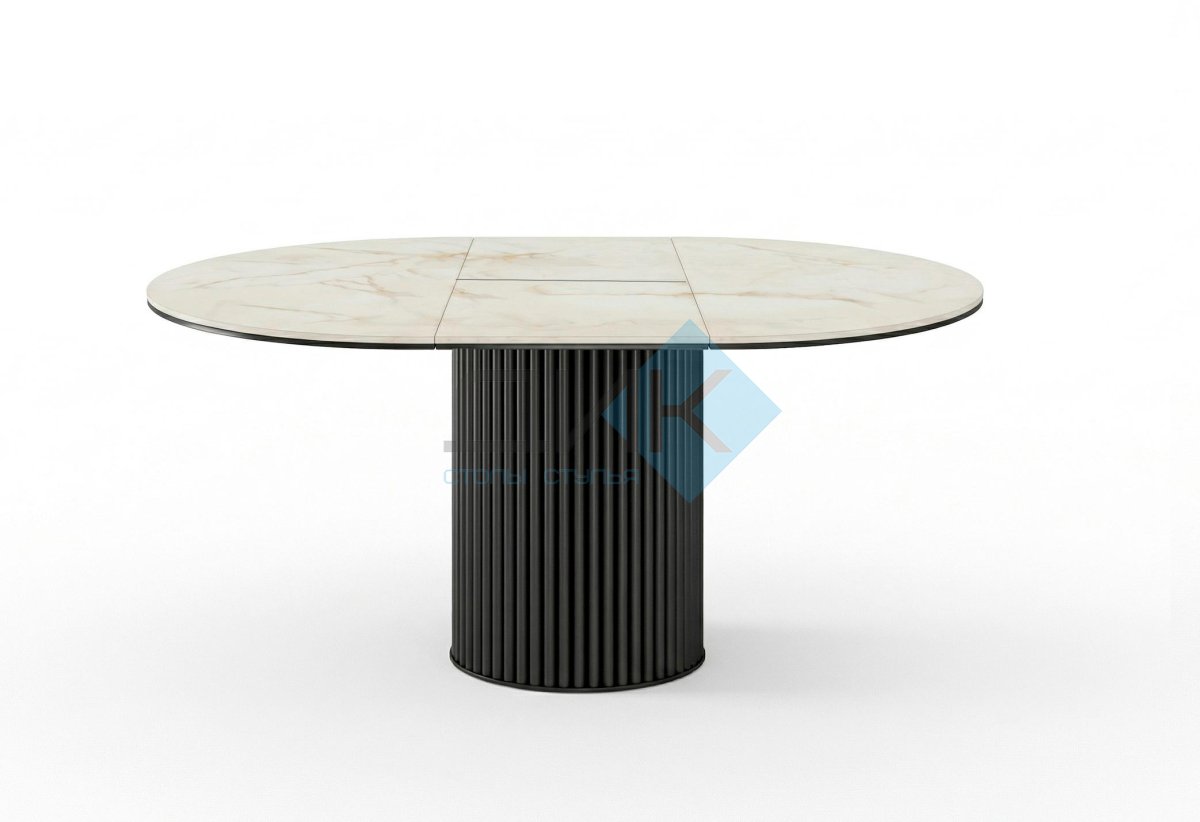 Стол DikLine AKRR120 Керамика глянец Ostra Bianco (мрамор глянец белый)/подстолье черное/опоры черные (2 уп.)