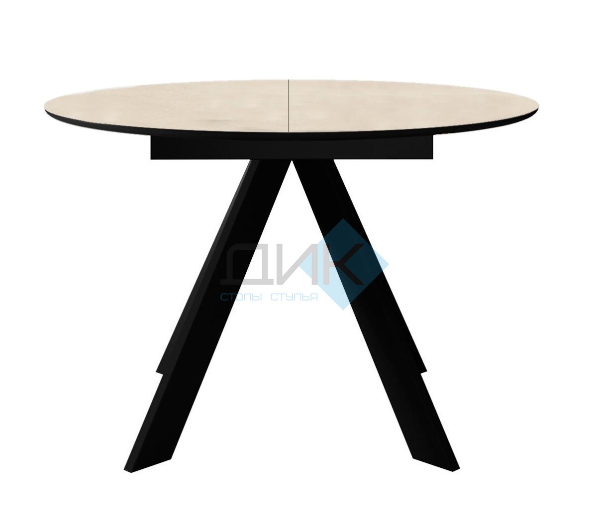 Стол DikLine SKC100 d1000 Керамика Krater Perla (бежевый матовый)/подстолье черное/опоры черные