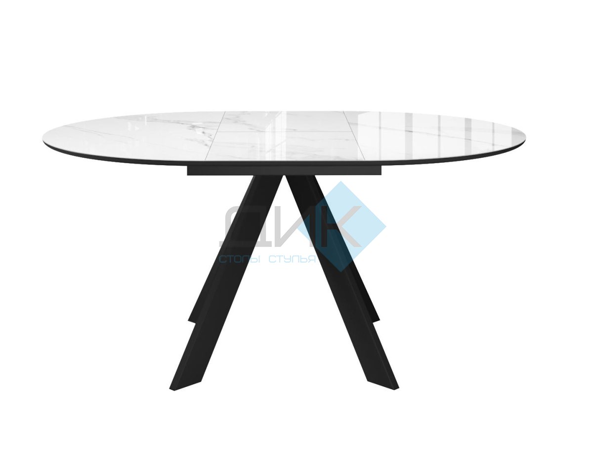 Стол DikLine SFC110 d1100 стекло Оптивайт Белый мрамор/подстолье черное/опоры черные