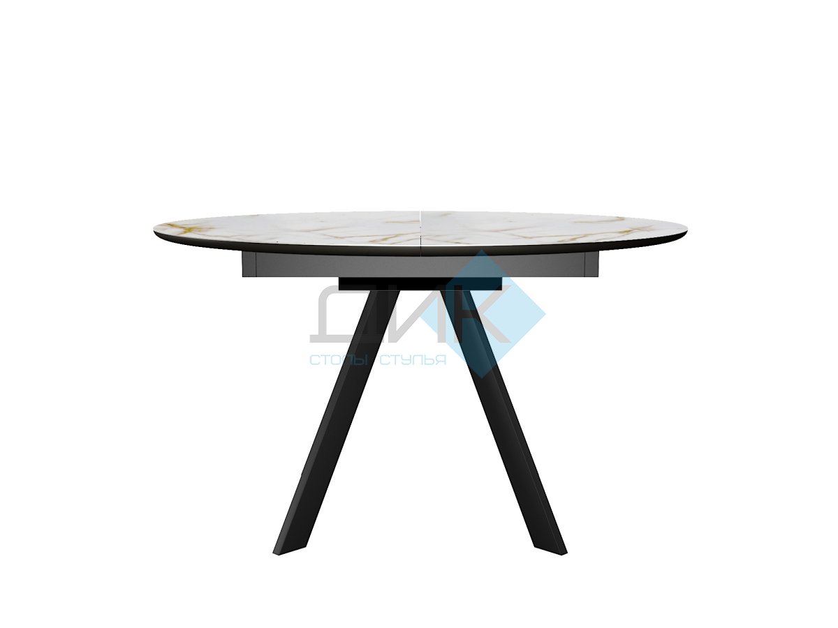 Стол DikLine SKC120 d1200 Керамика глянец Ostra Bianco (мрамор глянец белый)/подстолье черное/опоры черные