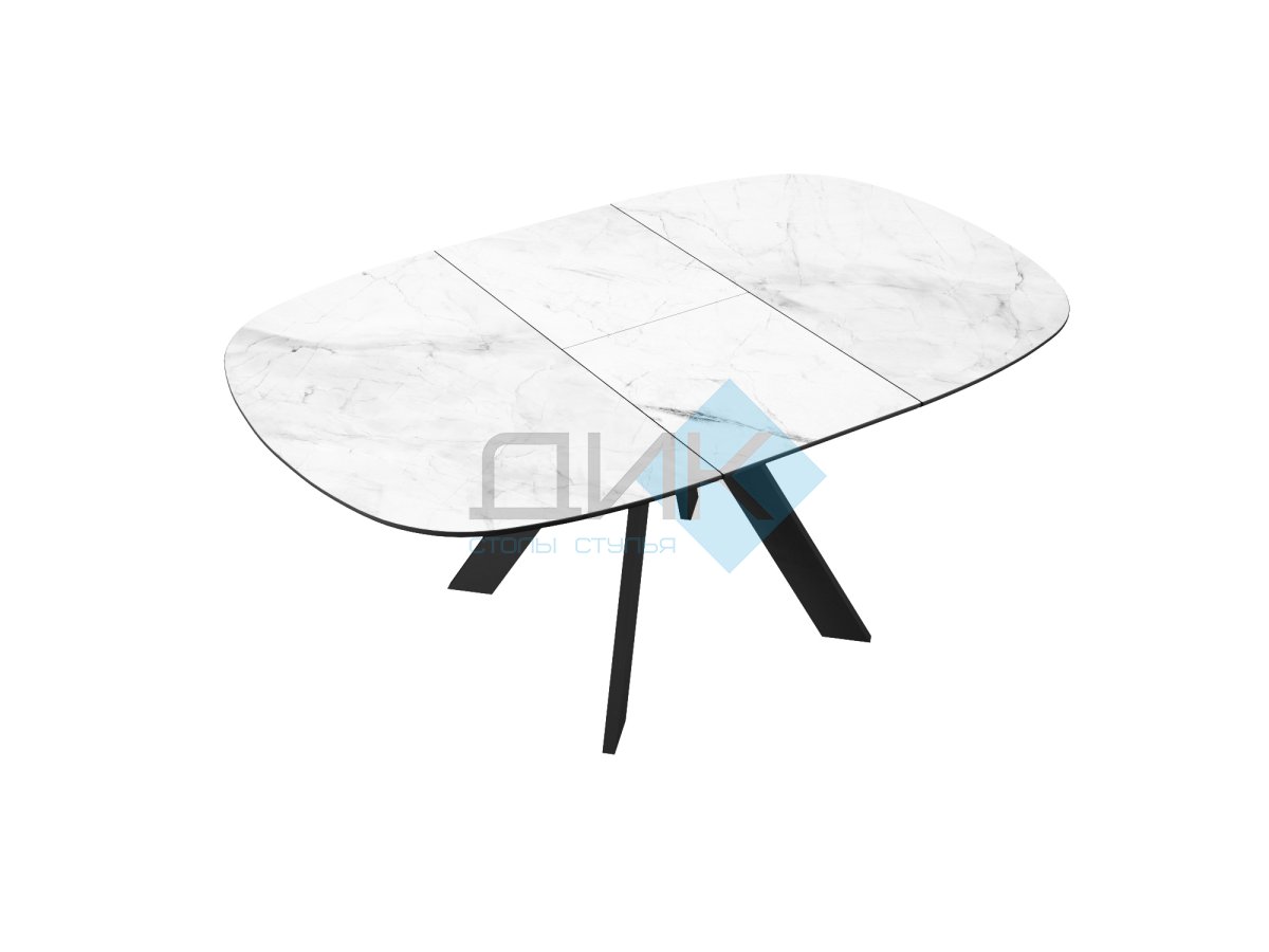 Стол DikLine BK100 Керамика Белый мрамор/подстолье черное/опоры черные