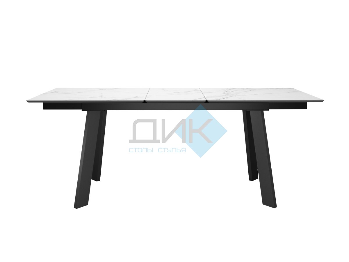 Стол DikLine DKH160, керамика 160(200)х90, мрамор белый матовый, опоры черные (2 уп.)