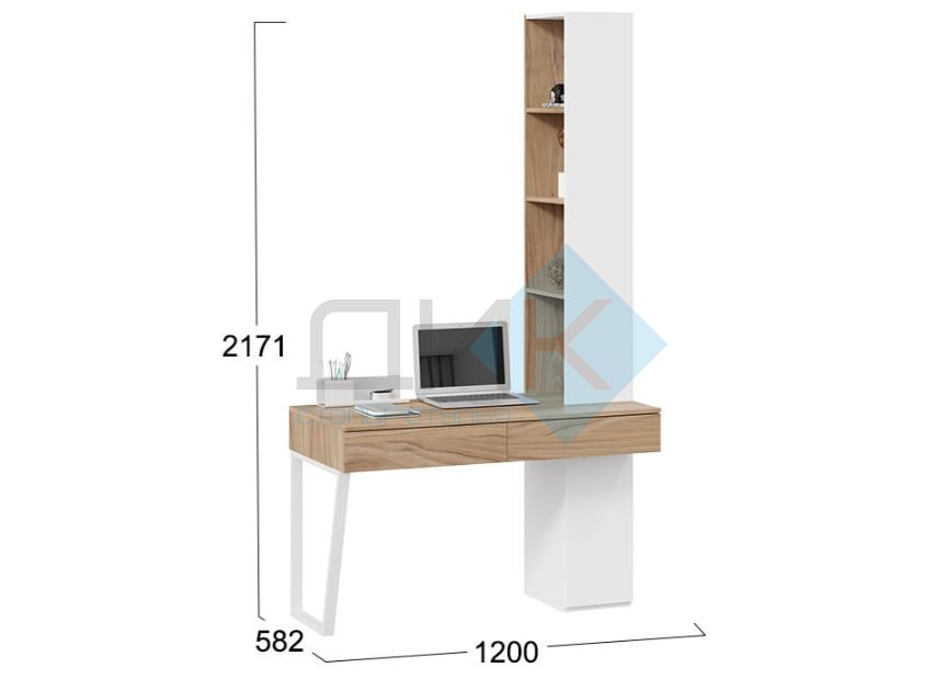 Стол письменный (366/580) со шкафом комбинированным (настольным) «Порто» (Белый жемчуг/Яблоня беллуно/Белый софт)