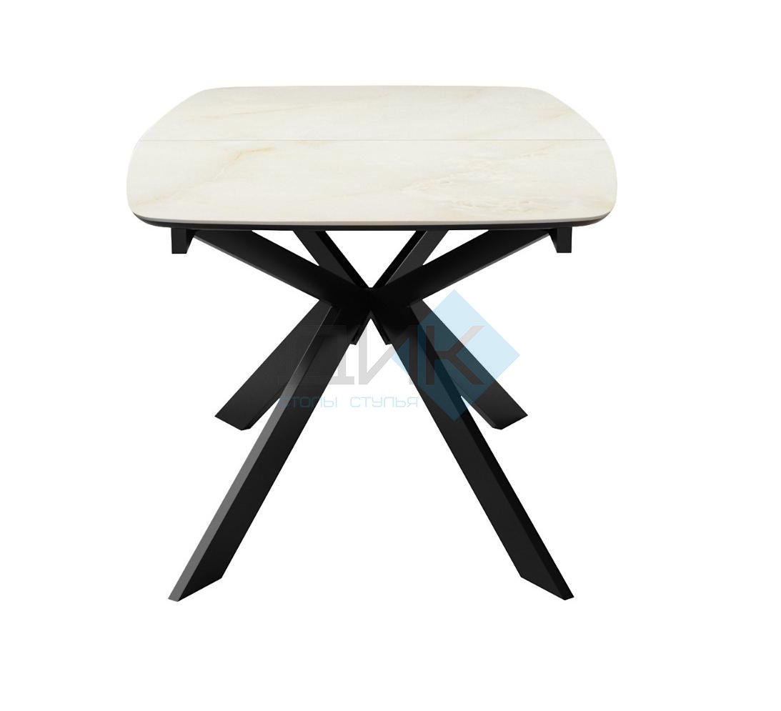 Стол DikLine BK140 Керамика глянец Ostra Bianco (мрамор глянец белый)/подстолье черное/опоры черные