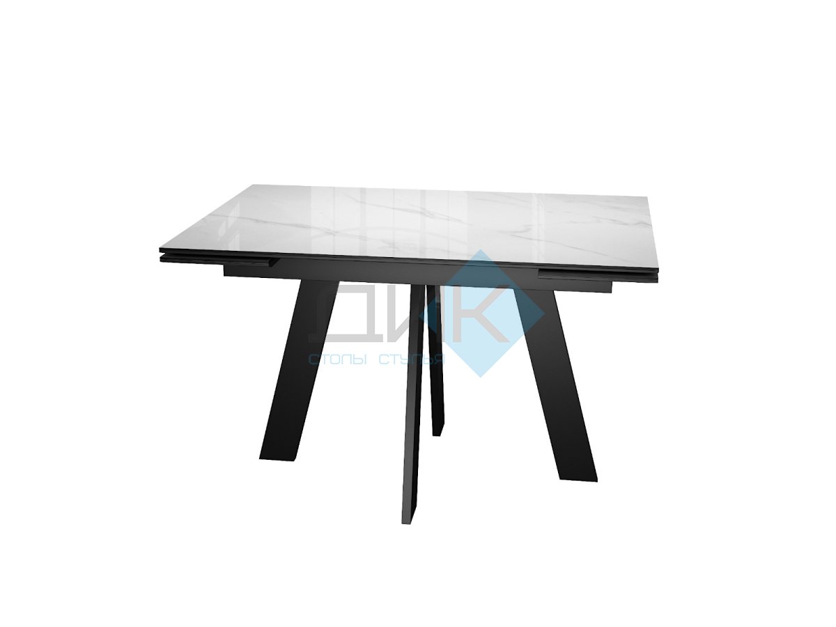 Стол DikLine SKM140 Керамика Carrara Gloss (мрамор глянец белый)/опоры черные