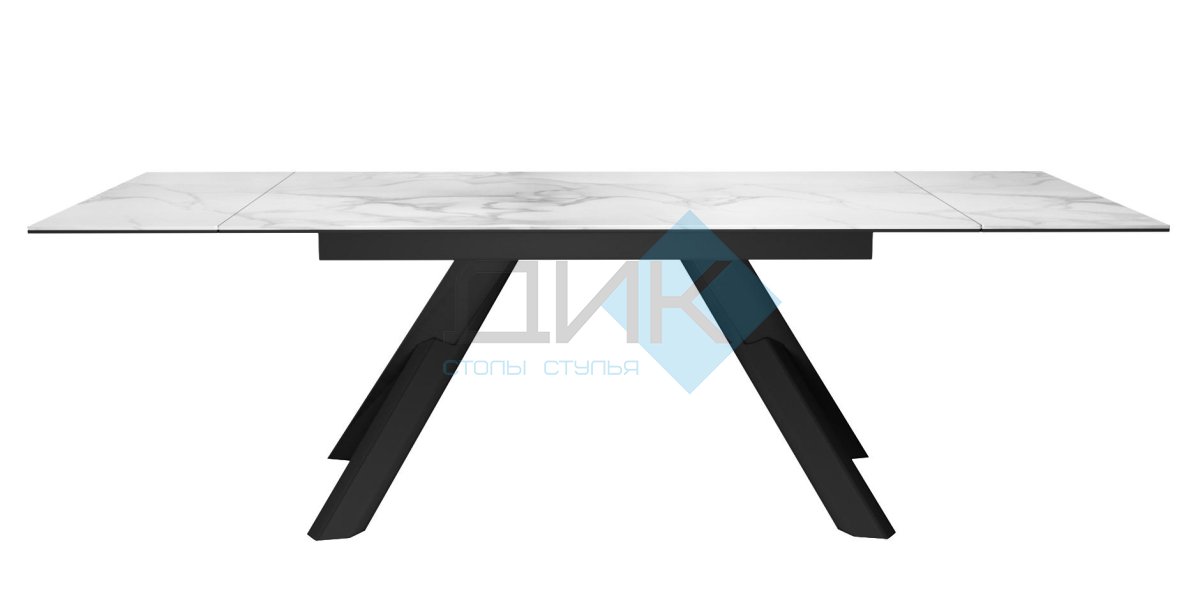 Стол DikLine KX160 керамика белый мрамор C39 глянец/опоры черные (2 уп)