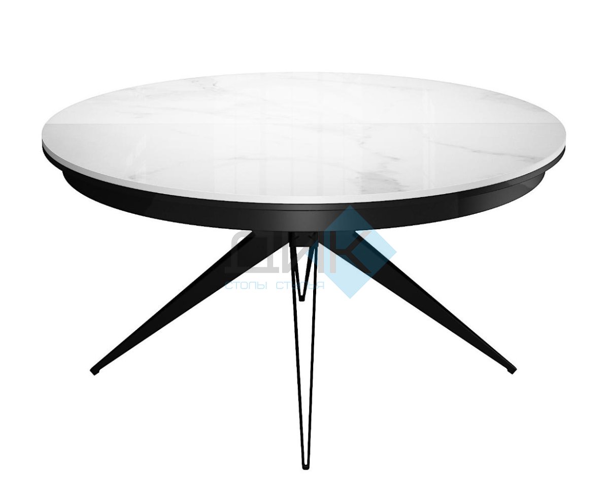 Стол DikLine KW120 керамика белый мрамор C11 глянец/опоры черные (2 уп)