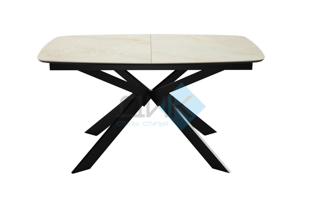 Стол DikLine BK140 Керамика глянец Ostra Bianco (мрамор глянец белый)/подстолье черное/опоры черные