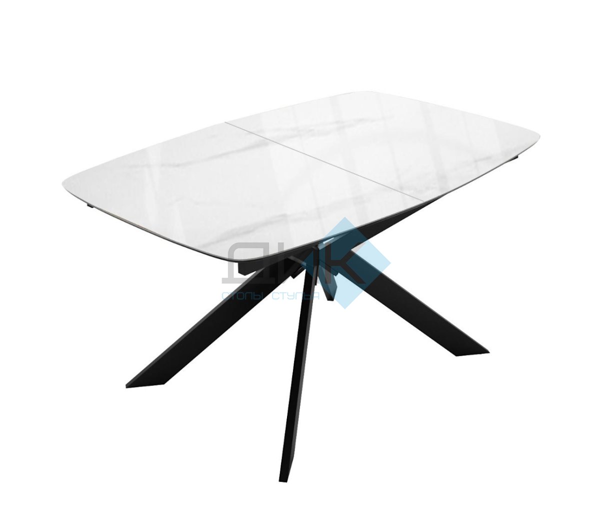 Стол DikLine BK140 керамика Carrara Gloss (мрамор глянец белый), подстолье черное, опоры черные