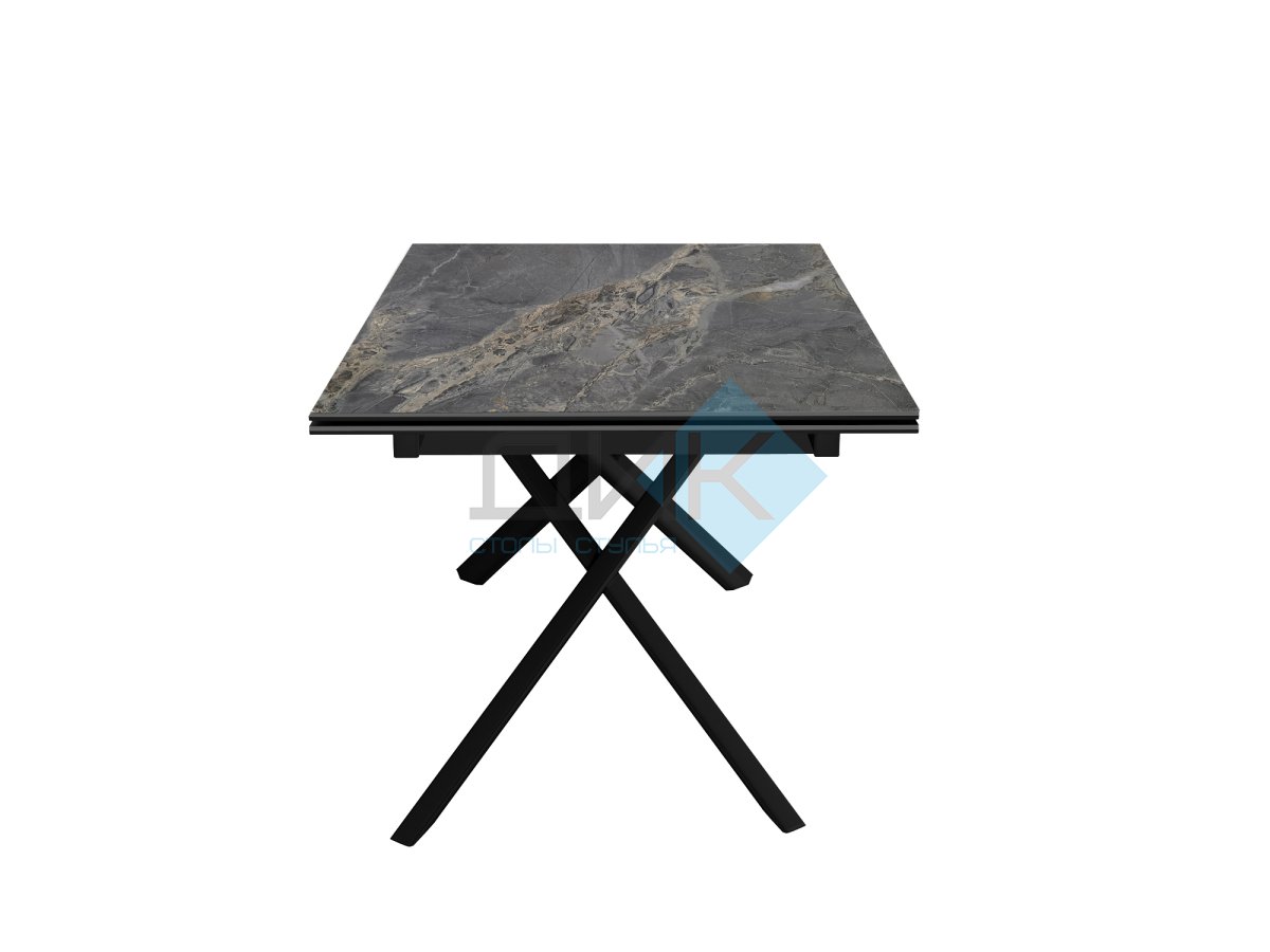 Стол DikLine DKX140 керамика Nebula Gold (мрамор глянец серый), подстолье черное, опоры черные (2уп.)