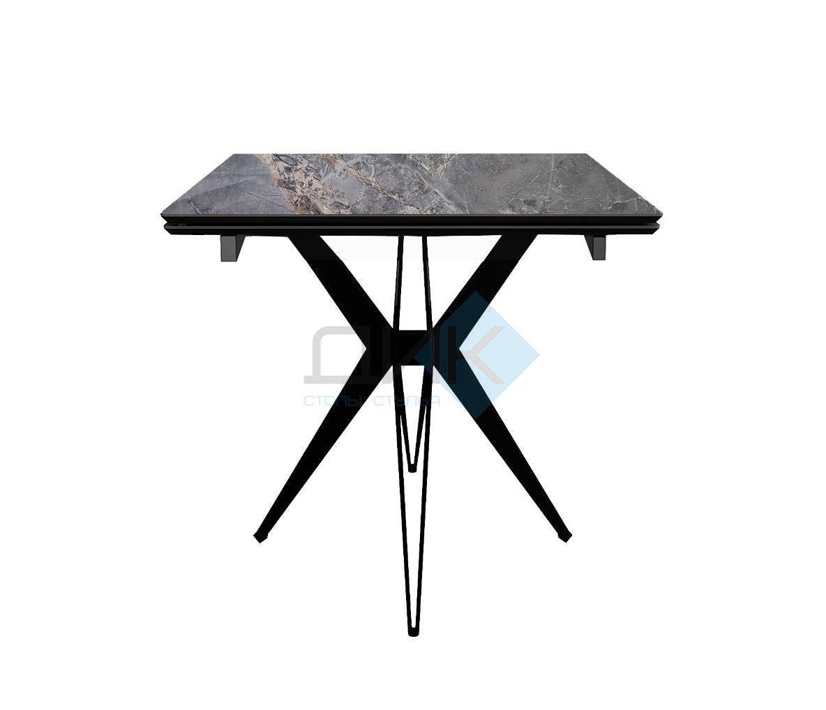 Стол DikLine DKS140 керамика Nebula Gold (мрамор глянец серый), подстолье черное, опоры черные (2уп.)