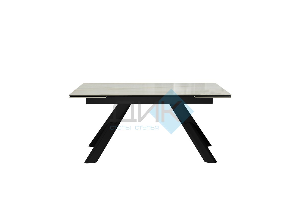 Стол DikLine DKX140 керамика глянец Ostra Bianco (мрамор глянец белый)/подстолье черное/опоры черные (2уп.)