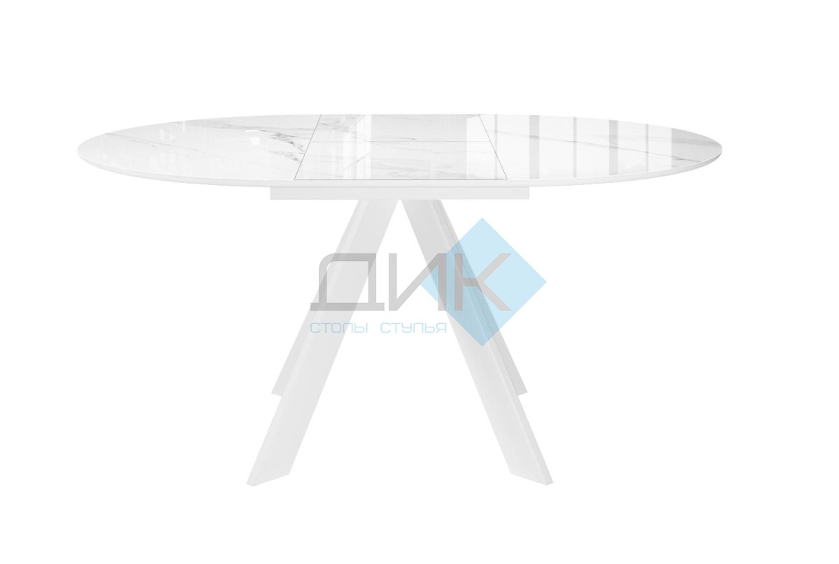 Стол DikLine SFC110 d1100 стекло Оптивайт Белый мрамор/подстолье белое/опоры белые