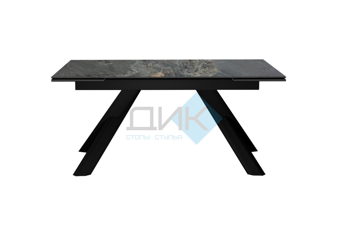 Стол DikLine DKX140 керамика Nebula Gold (мрамор глянец серый), подстолье черное, опоры черные (2уп.)