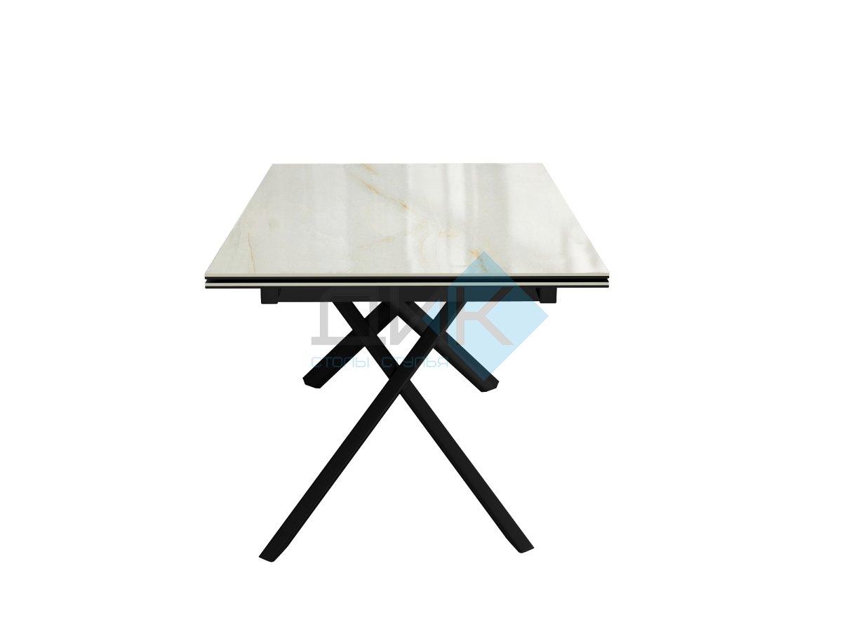 Стол DikLine DKX140 керамика глянец Ostra Bianco (мрамор глянец белый)/подстолье черное/опоры черные (2уп.)