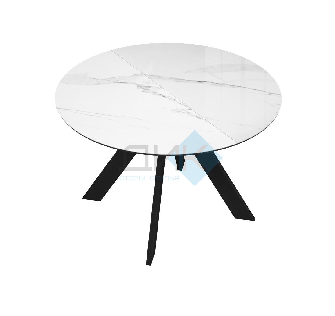 Стол DikLine SFC110 d1100 стекло Оптивайт Белый мрамор/подстолье черное/опоры черные
