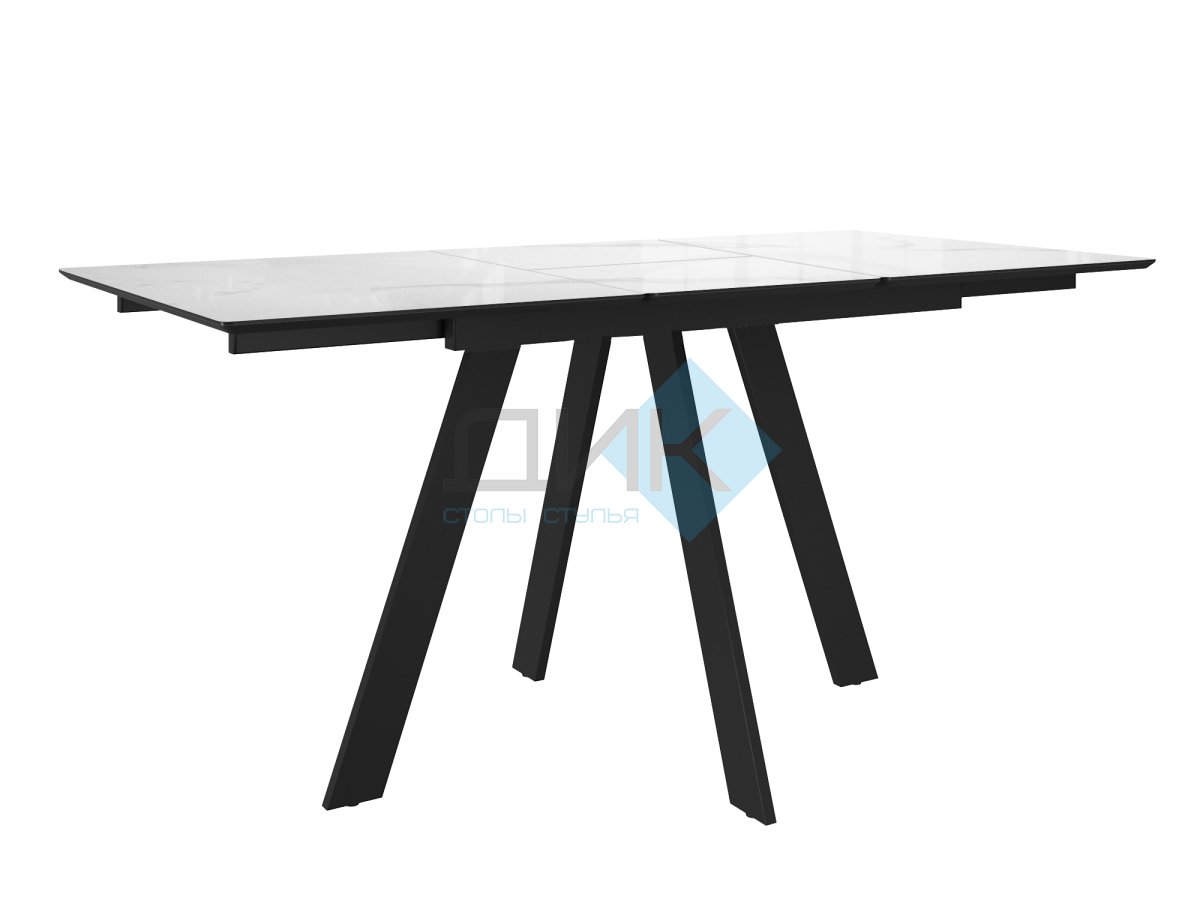 Стол DikLine DKD140 керамика 140(180)х80, Carrara Gloss (мрамор глянец белый), опоры черные (2уп.)