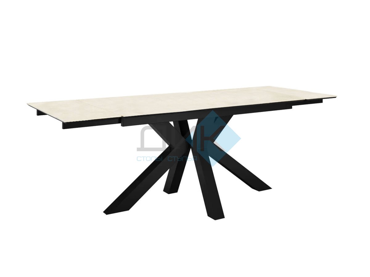 Стол DikLine SFE140 Керамика Krater Perla (бежевый матовый)/подстолье черное/опоры черные (2 уп.)