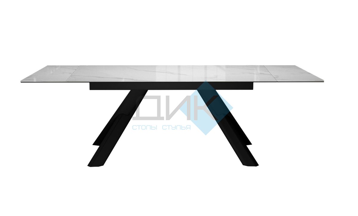 Стол DikLine DKX140 керамика Carrara Gloss (мрамор глянец белый), подстолье черное, опоры черные (2уп.)