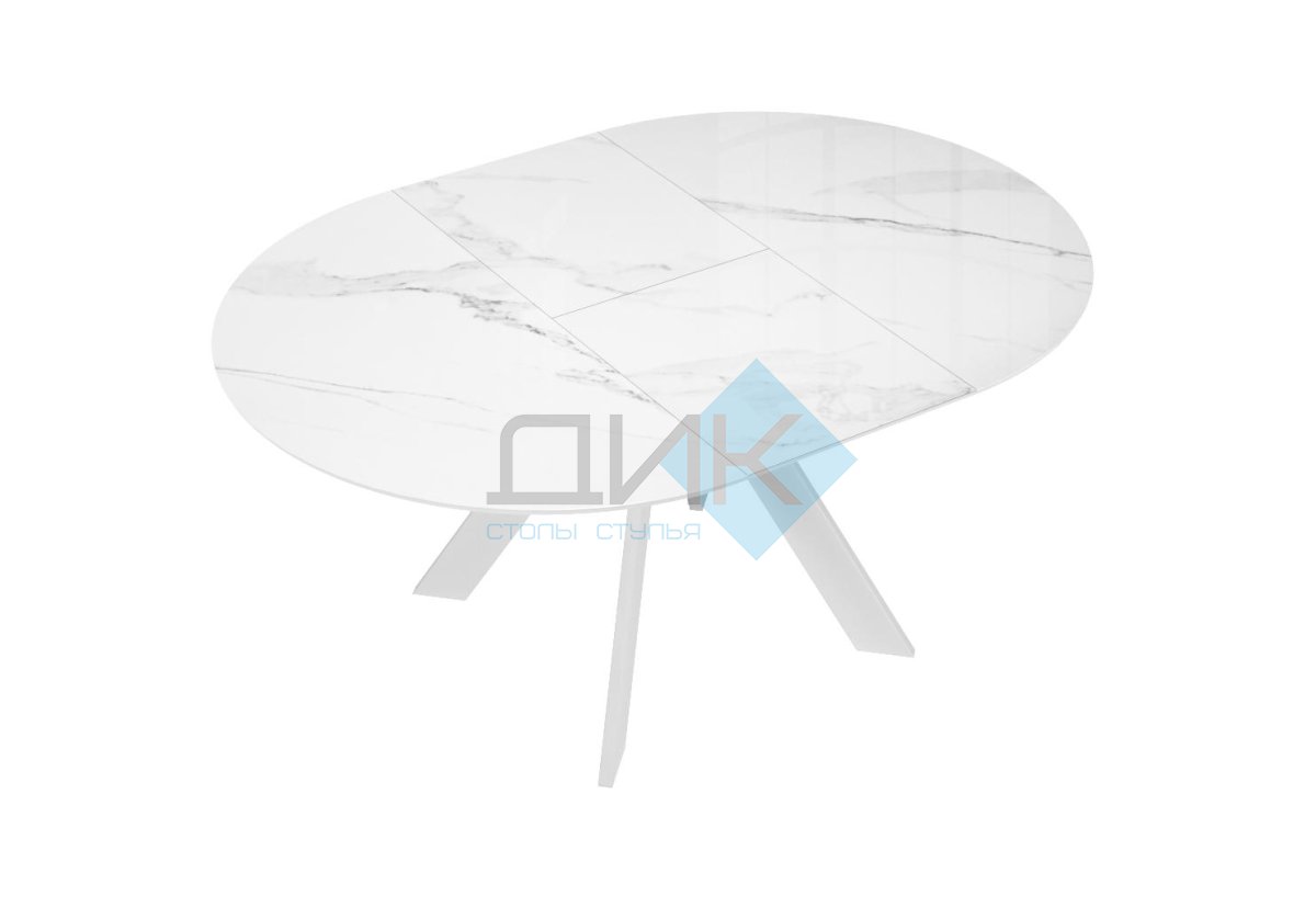 Стол DikLine SFC110 d1100 стекло Оптивайт Белый мрамор/подстолье белое/опоры белые
