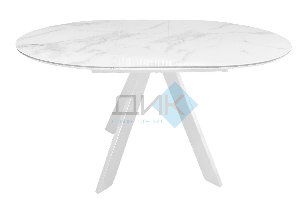 Стол DikLine SFC110 d1100 стекло Оптивайт Белый мрамор/подстолье белое/опоры белые