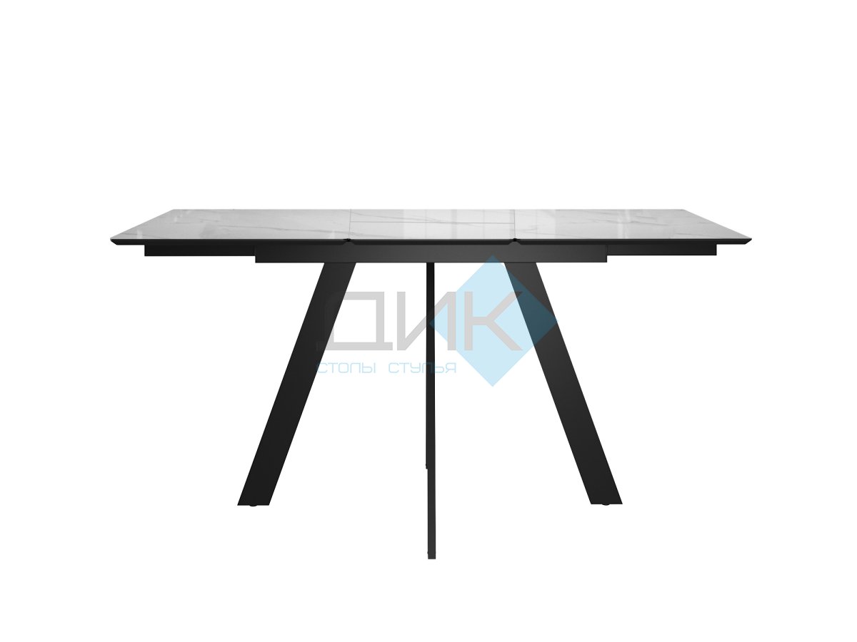 Стол DikLine DKD120 керамика 120(160)х80, Carrara Gloss (мрамор глянец белый), опоры черные (2уп.)