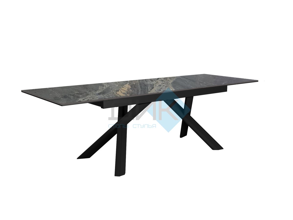 Стол DikLine DKX140 керамика Nebula Gold (мрамор глянец серый), подстолье черное, опоры черные (2уп.)