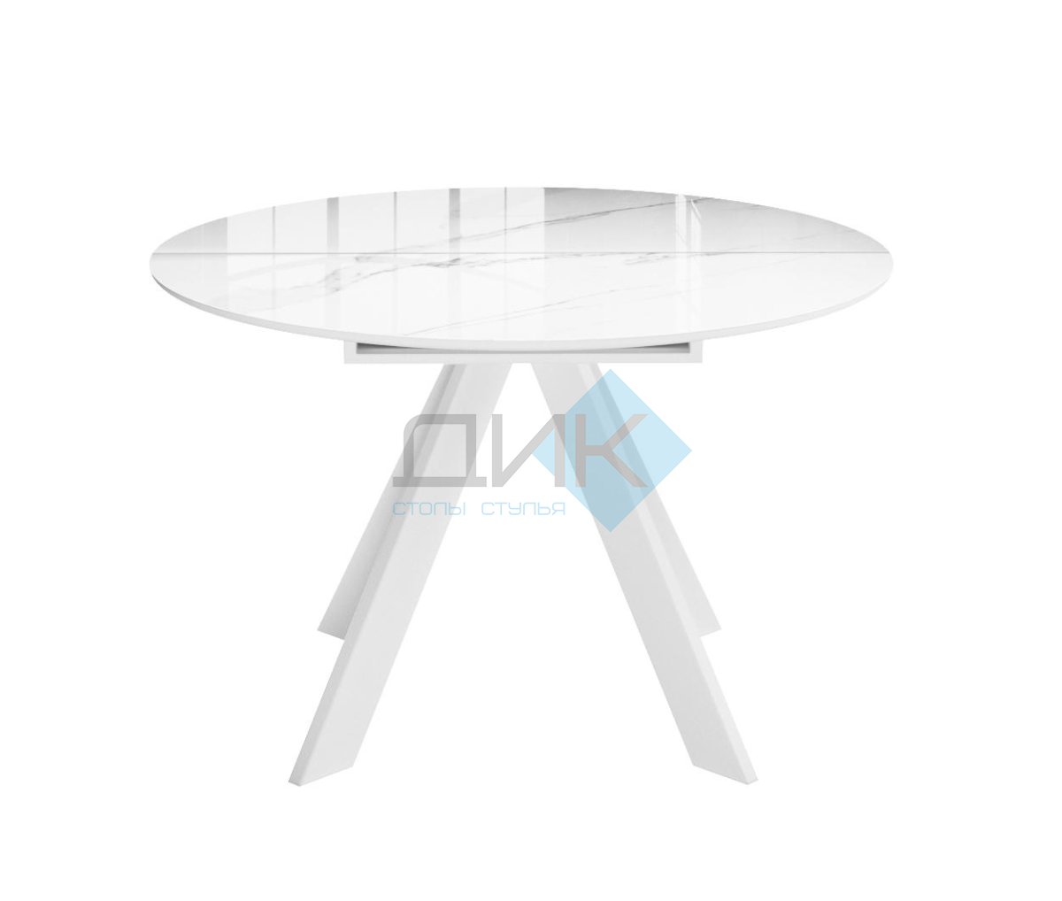 Стол DikLine SFC110 d1100 стекло Оптивайт Белый мрамор/подстолье белое/опоры белые