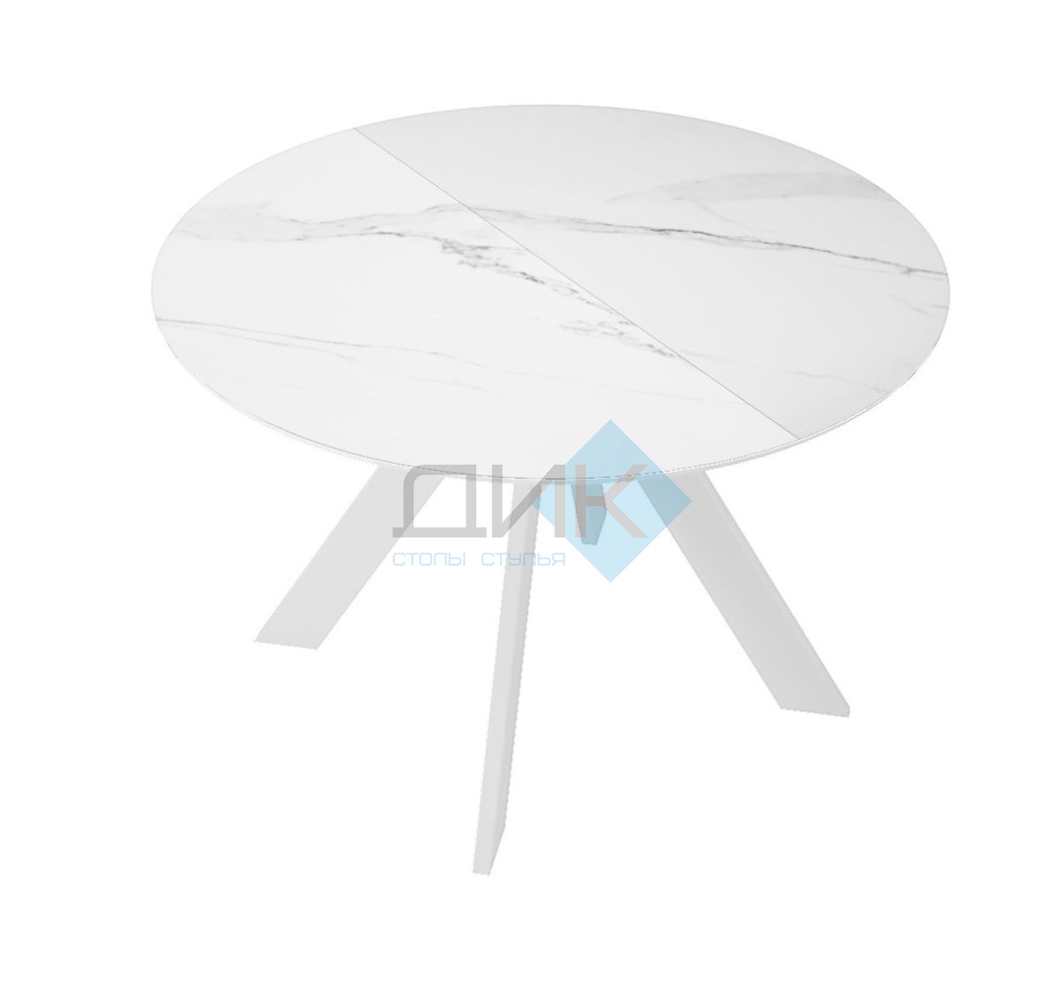 Стол DikLine SKC100 d1000 Керамика Белый мрамор/подстолье белое/опоры белые