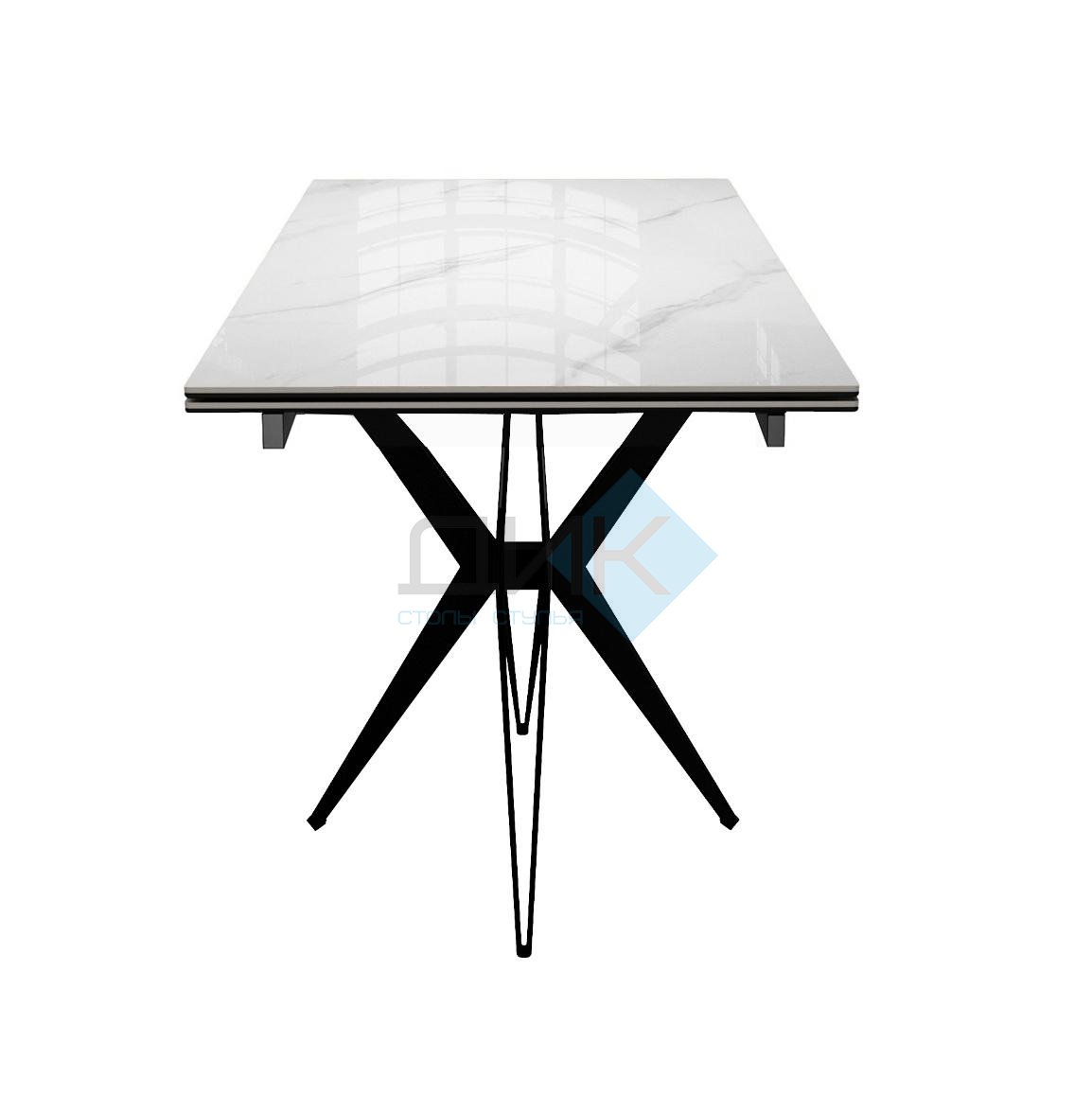 Стол DikLine DKS140 керамика Carrara Gloss (мрамор глянец белый), подстолье черное, опоры черные (2уп.)