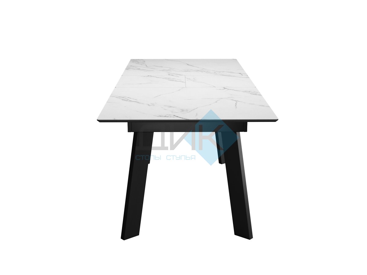 Стол DikLine DKH160, керамика 160(200)х90, мрамор белый матовый, опоры черные (2 уп.)