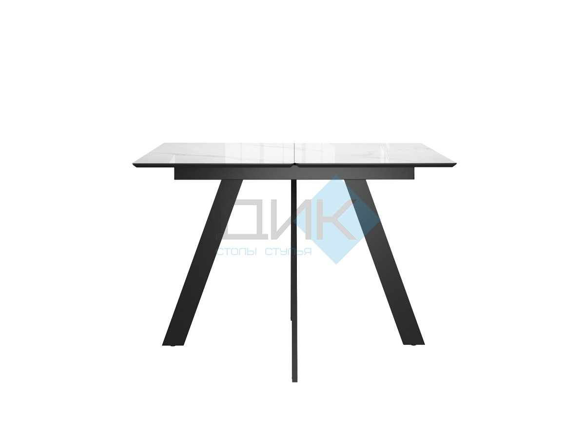 Стол DikLine DKD120 керамика 120(160)х80, Carrara Gloss (мрамор глянец белый), опоры черные (2уп.)