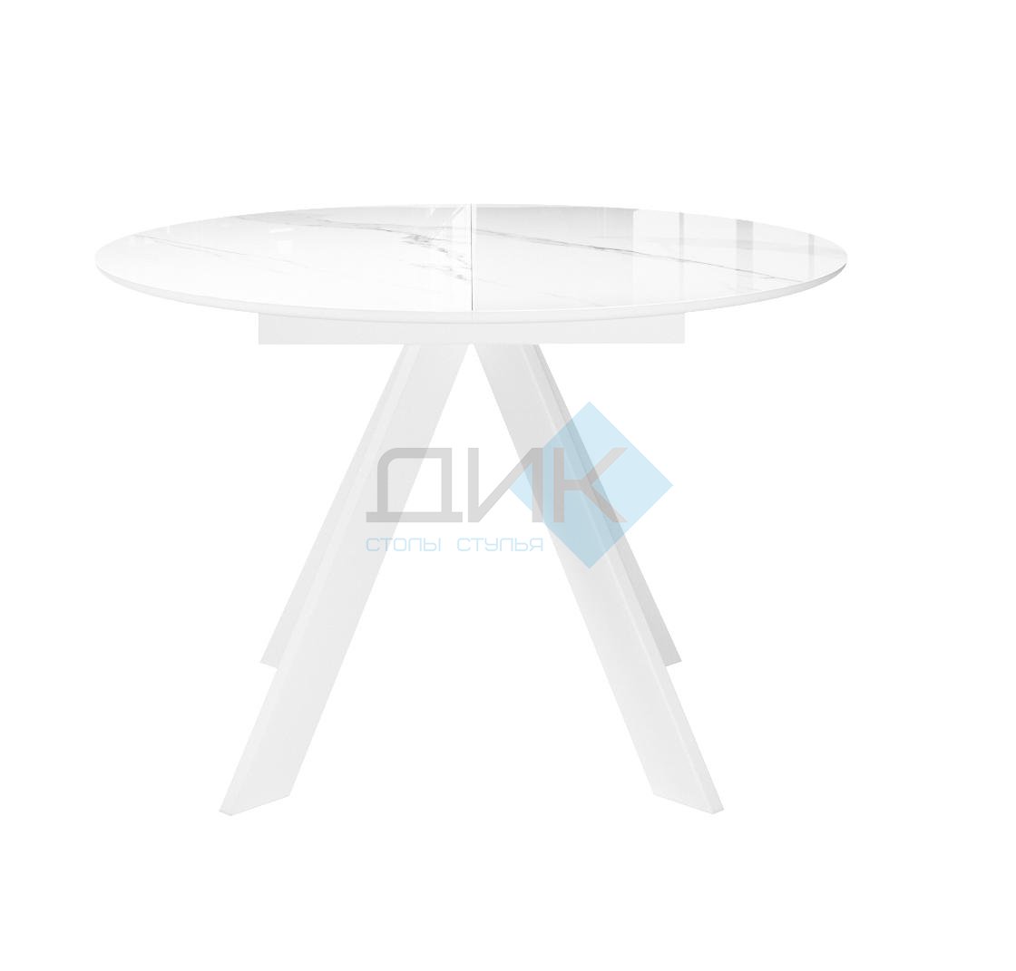 Стол DikLine SFC100 d1000 стекло Оптивайт Белый мрамор/подстолье белое