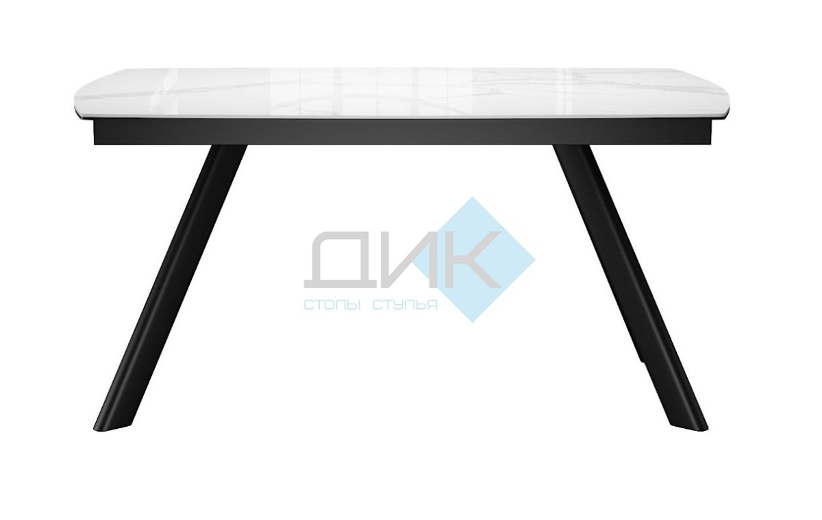 Стол DikLine KL160 керамика белый мрамор С39 глянец/опоры черные) (2 уп)
