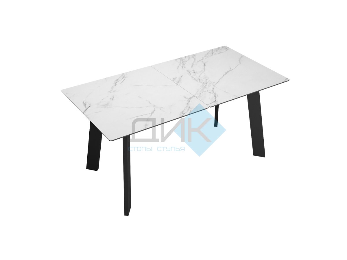 Стол DikLine DKH160, керамика 160(200)х90, мрамор белый матовый, опоры черные (2 уп.)