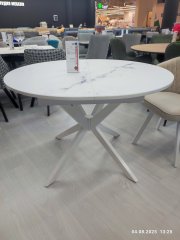 Стол DikLine MB110 белый/стекло белый мрамор сатин Образец в салоне ТЦ Орион