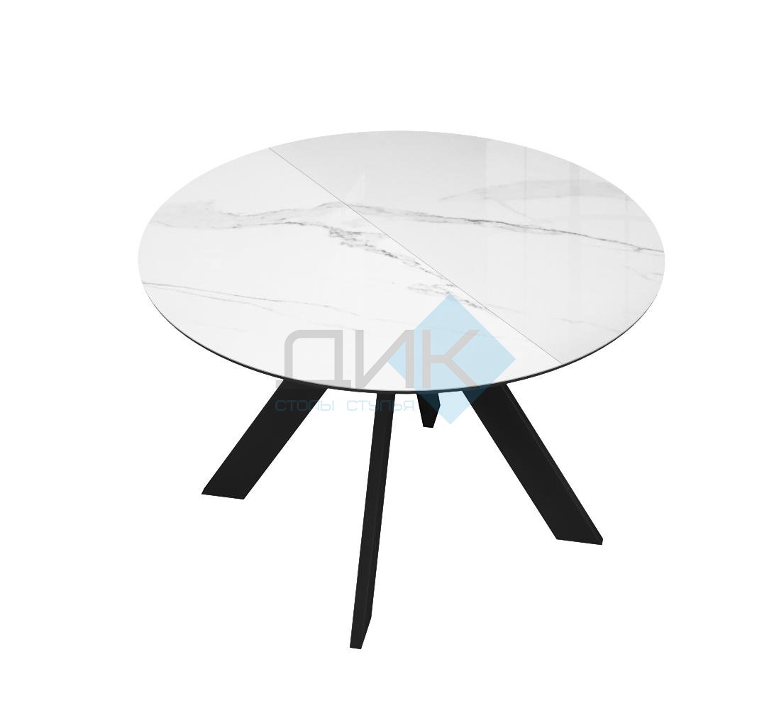 Стол DikLine SFC100 d1000 стекло Оптивайт Белый мрамор/подстолье черное